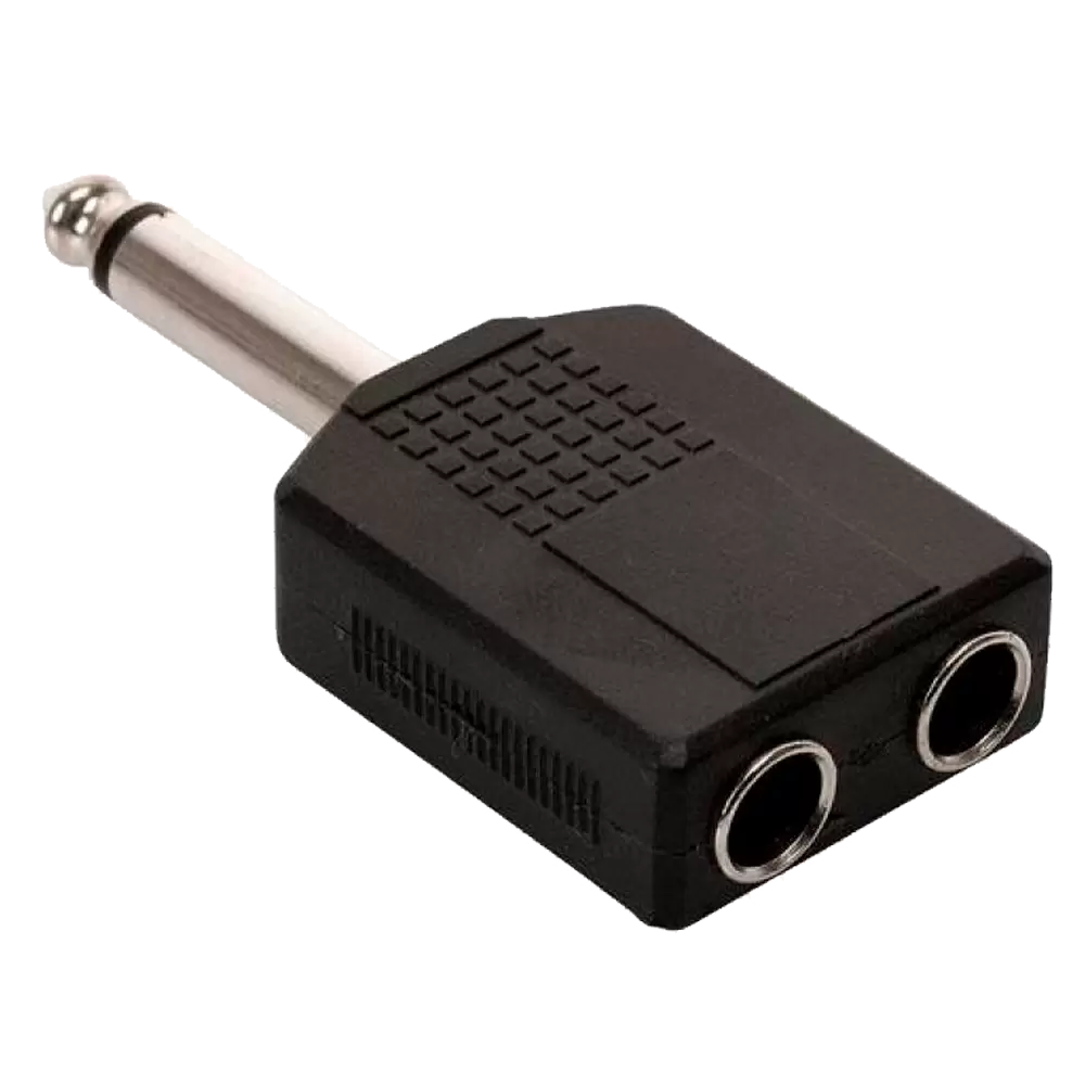 Adaptador Y de plug 6.3 mm Macho a 2 jacks 6.3 mm Hembra, monoaural