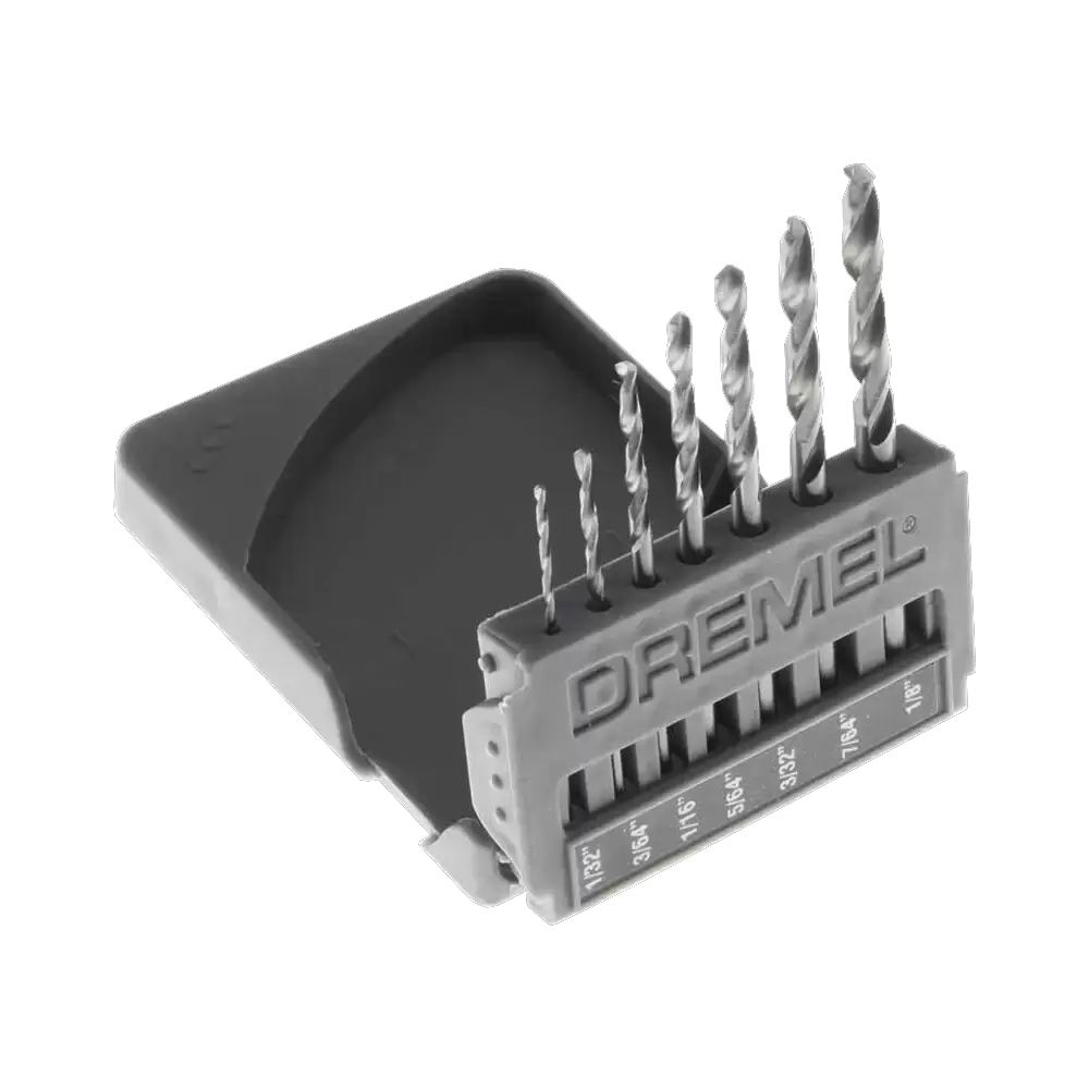 JUEGO DE 7 BROCAS PARA TALADRAR CON PRECISION DE 1/32" A 1/8" DREMEL 628