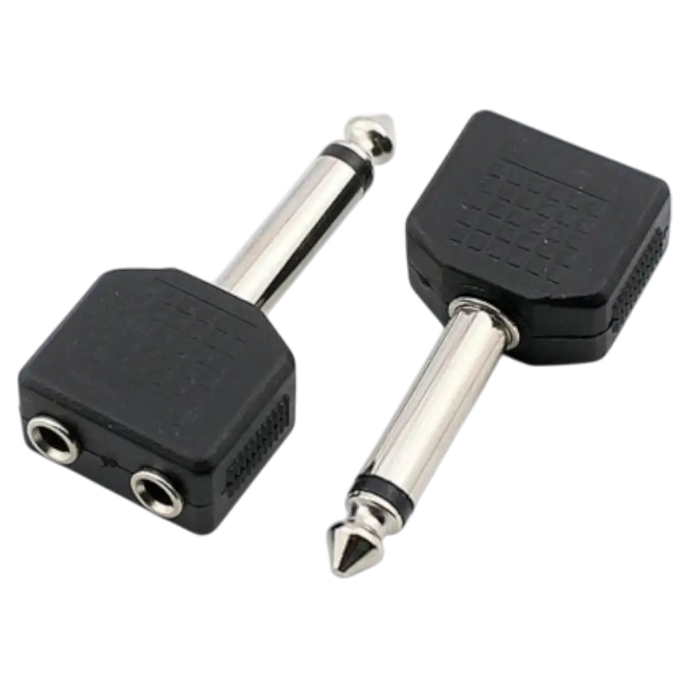Adaptador En Y 2 Jacks 3.5 Mm A Plug 6.3 Mm Monoaural