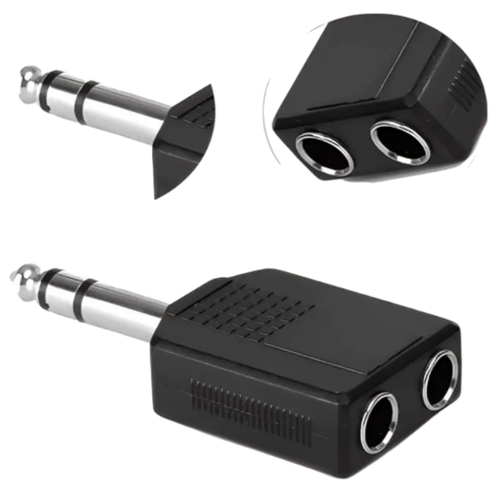 Adaptador Y 2 Jack 6.3 Mm A 1 Plug 6.3 Mm Estereo