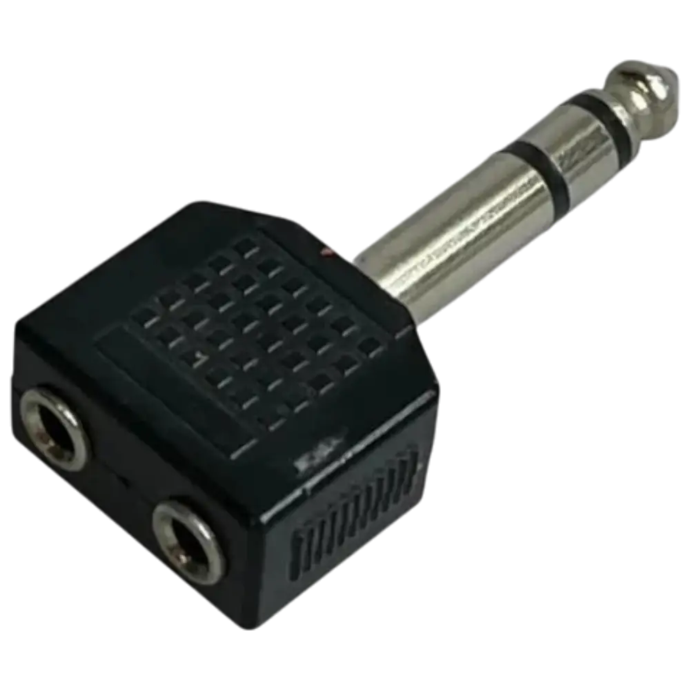 Adaptador En Y 2 Jacks 3.5 Mm A Plug 6.3 Mm Estereo