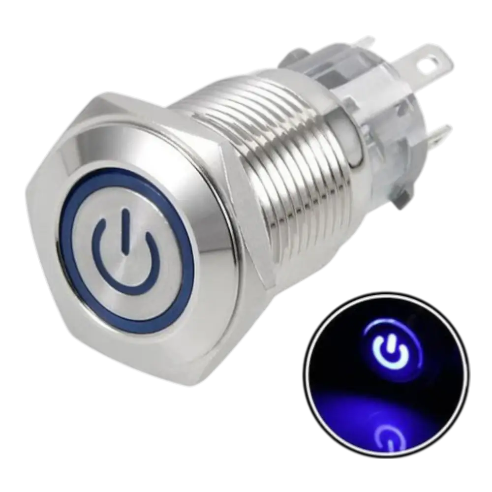 Switch Pulsador Metalico Con Foco Piloto 12-24v 3a No-nc 5 Pines