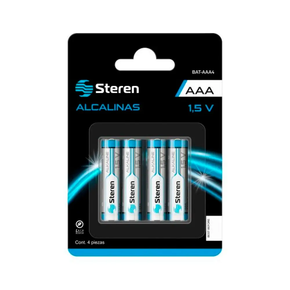 BATERÍA ALCALINA TIPO AAA 1.5V PAQUETE DE 4 PIEZAS