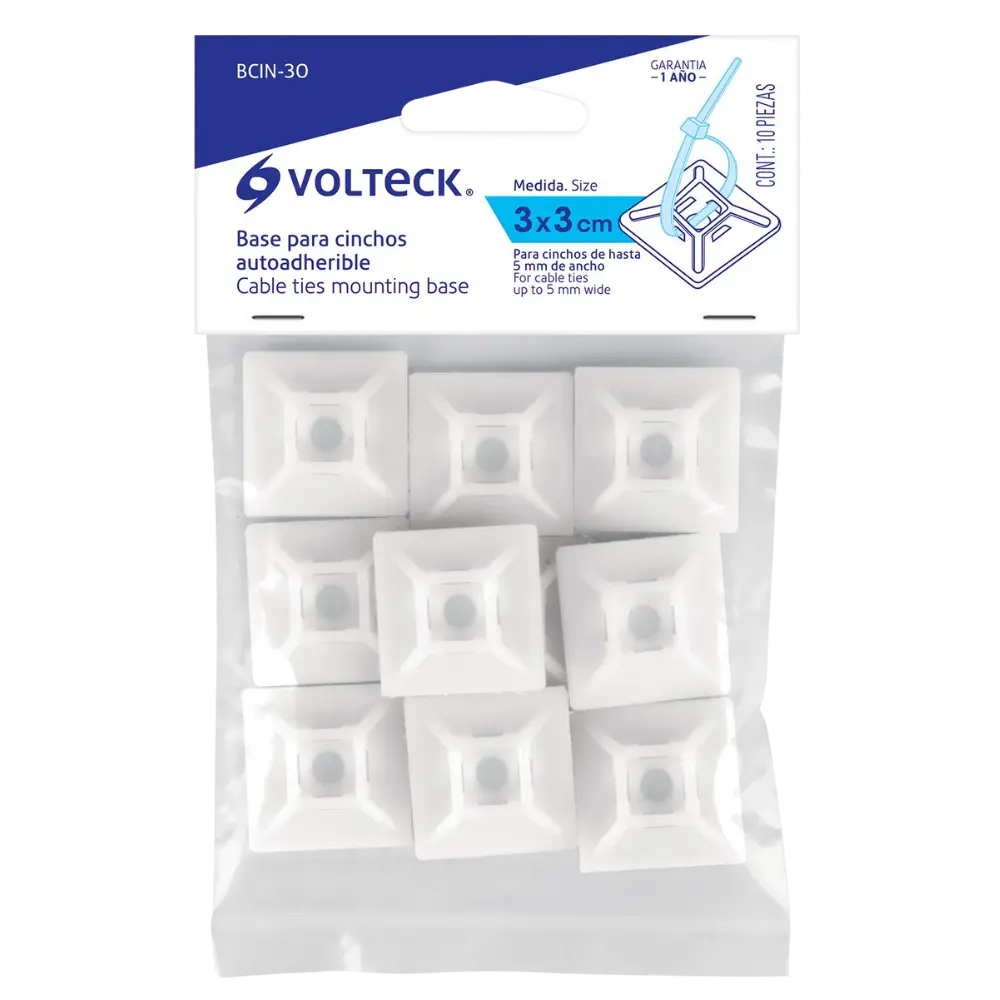 Bolsa con 10 bases autoadheribles de 3 x 3 cm para cinchos