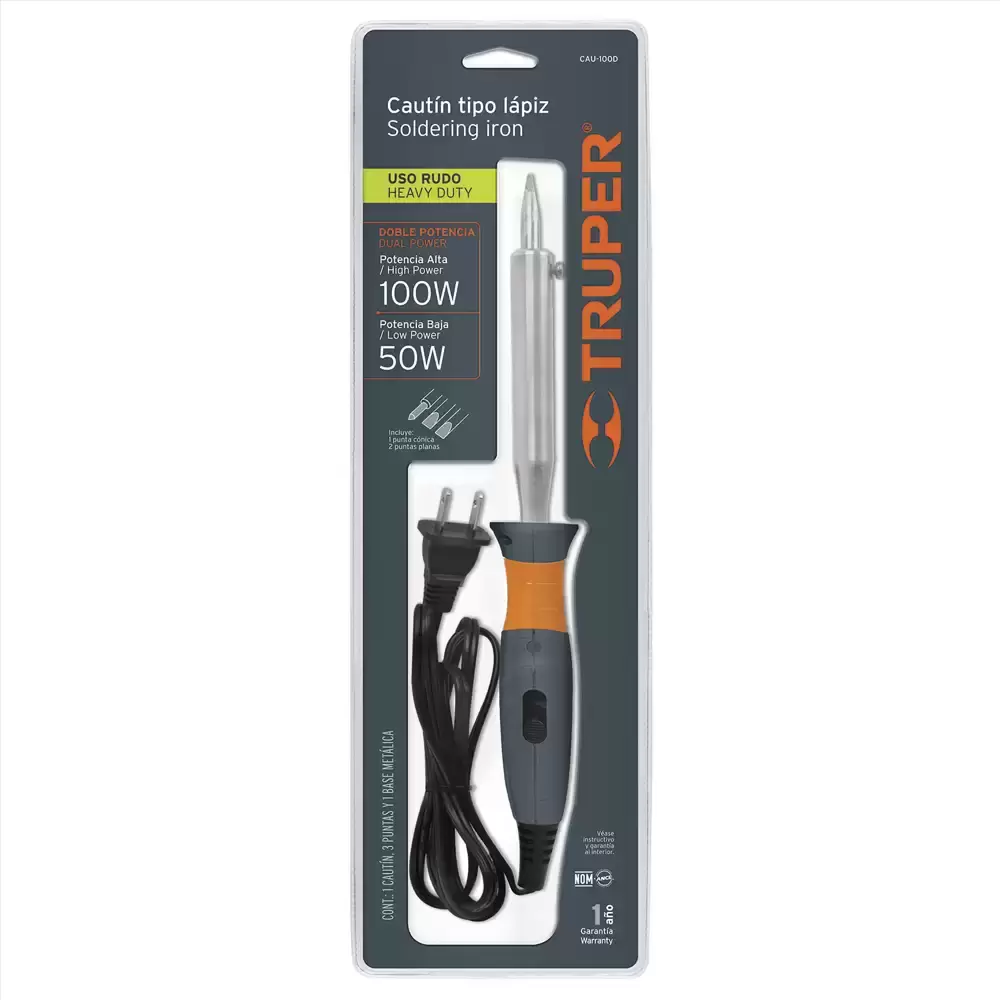 Cautín tipo lápiz uso rudo industrial 50w / 100w doble potencia Truper