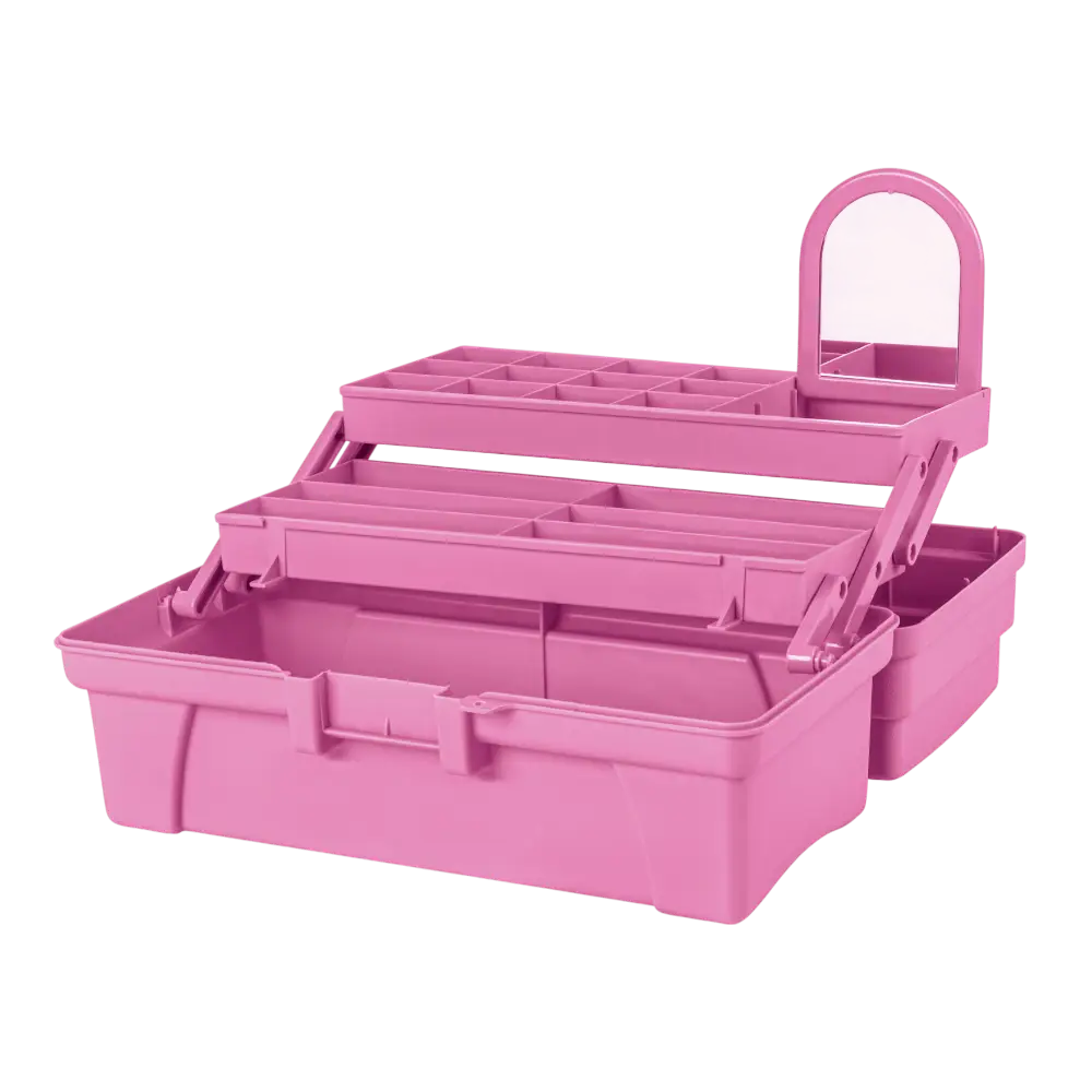 Caja cosmetiquera 14 pulgadas con 19 compartimentos con espejo rosa/morado de 36x18x18cm Pretul