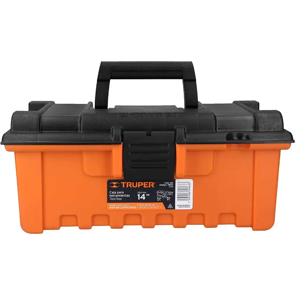 Caja para herramientas de 14 pulgadas naranja sin compartimentos de 36x20x17cm Truper