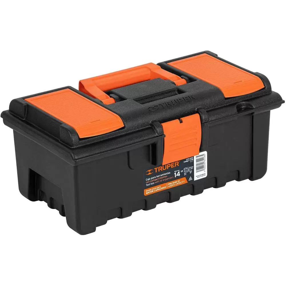 Caja para herramientas de 14 pulgadas con compartimentos 36x20x16cm Truper