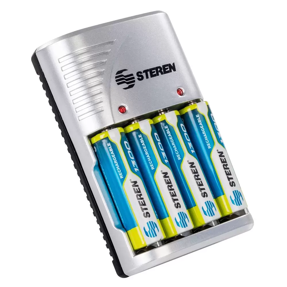 Cargador De Baterias AA/AAA/9v Con 4 Baterias AA 1300 Mah Steren