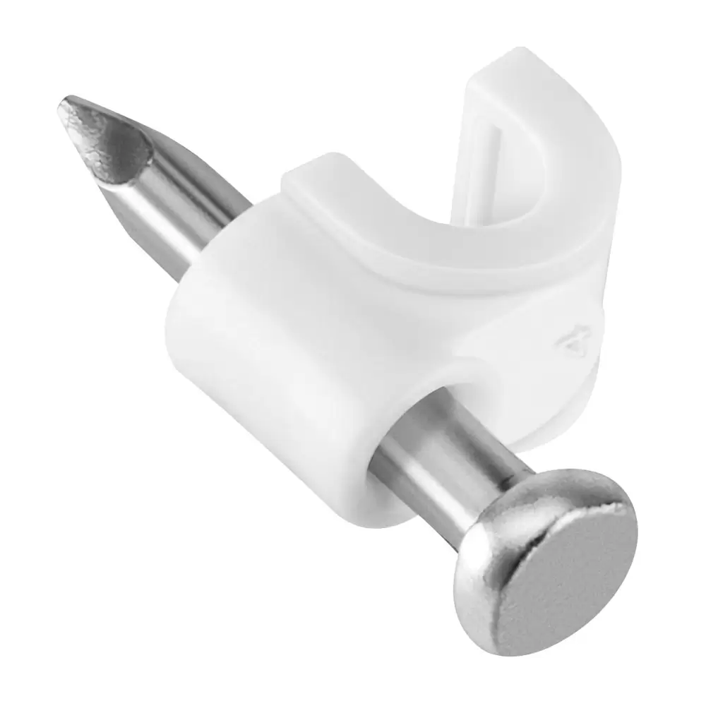 Grapa Redonda Blanca Para Cable De 4mm De Ancho y 1.8cm De Largo Del Clavo bolsa 50 pzas