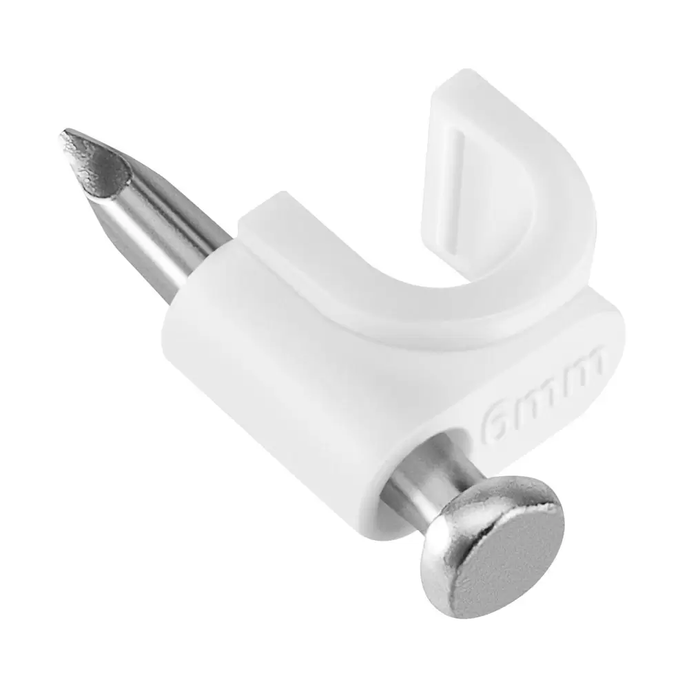 Grapa Redonda Blanca Para Cable Coaxial RG59 De 6mm De Ancho y 1.8Cm De Largo Del Clavo Bolsa 50 pzas