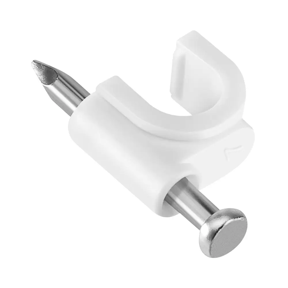 Bolsa de 50 Grapas Redonda Blanca Para Cable Coaxial RG6 De 7mm De Ancho y 2.5Cm De Largo Del Clavo