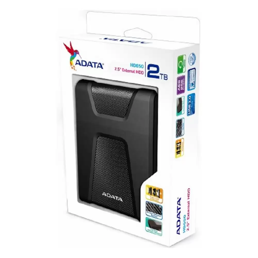 DISCO DURO EXTERNO 2TB ADATA HD650 2.5 USB 3.1 CONTRAGOLPES NEGRO WINDOWS MAC LINUX