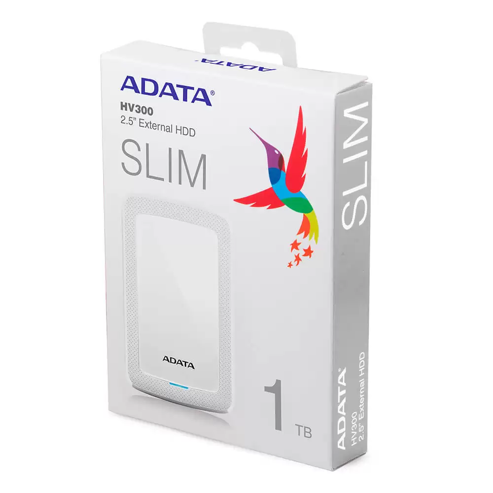 DISCO DURO EXTERNO 1TB ADATA HV300 DASHDRIVE SLIM 2.5 USB 3.1 BLANCO WINDOWS/MAC/LINUX