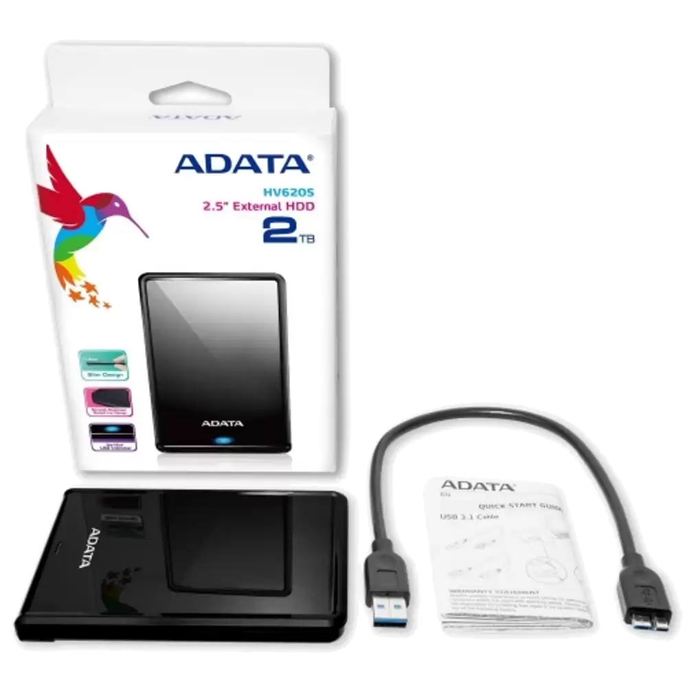 DISCO DURO EXTERNO 2TB ADATA HV620S DASHDRIVE SLIM 2.5 USB 3.2 NEGRO WINDOWS MAC LINUX