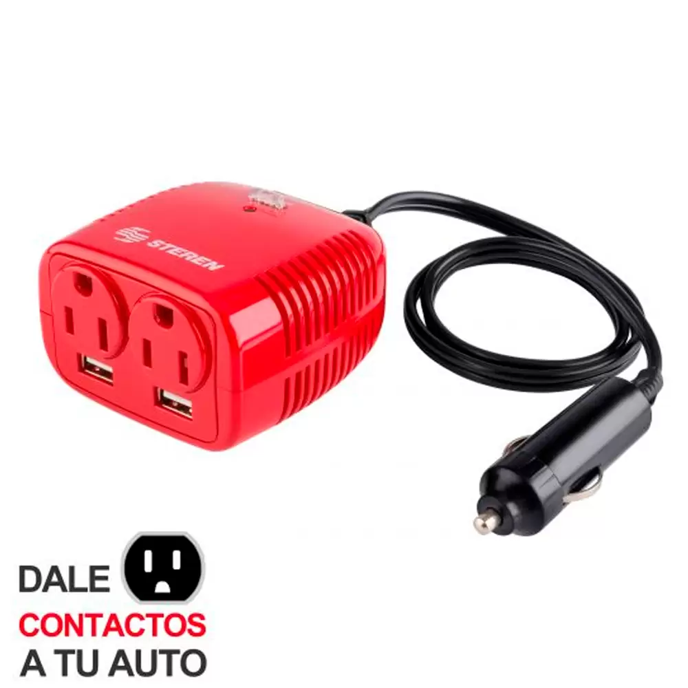 Inversor De Corriente Automotriz De 150W  De 12Vcc a 110Vca De 2 Contactos Y 2 Cargadores USB