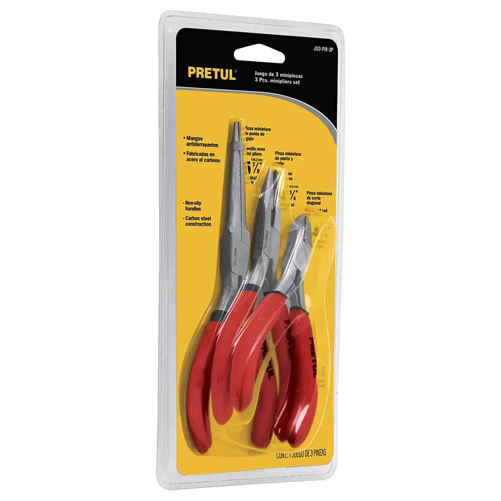 Juego de 3 mini pinzas mangos de PVC Pretul