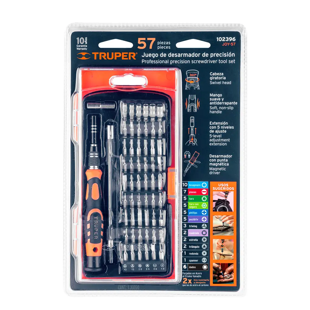 Desarmador de precision con 57 puntas intercambiables y extension flexible