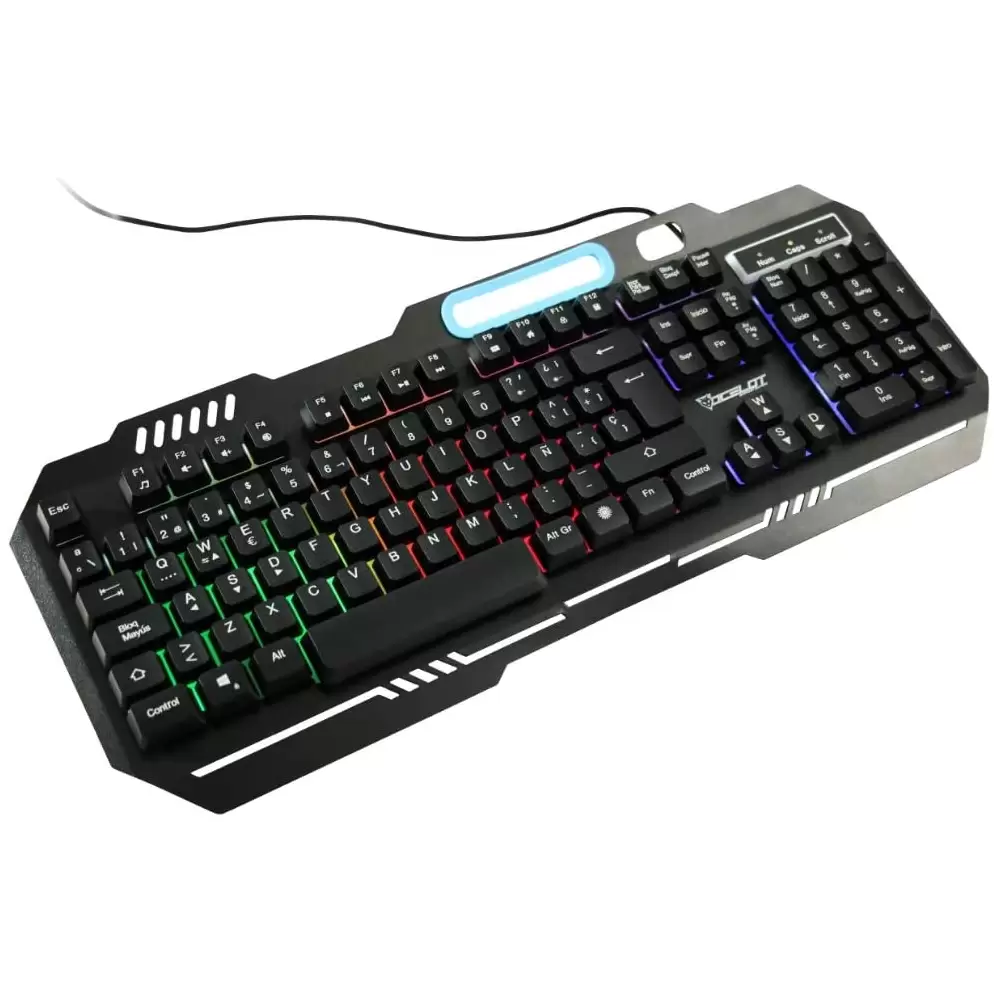 TECLADO ALAMBRICO OCELOT  GAMER  MEMBRANA   METALICO   NEGRO   ILUMINACION Y COLORES AJUSTABLES   PLUG PLAY