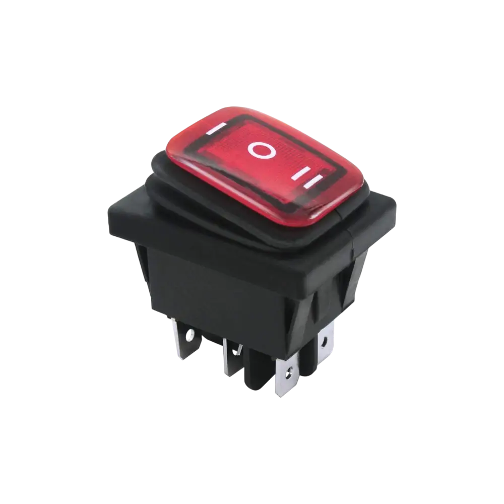Switch De Balancín Rojo Doble Posición  6 Pines Con Cubierta De Silicón 30a 250vac O 35a 125vac 28x38 Mm