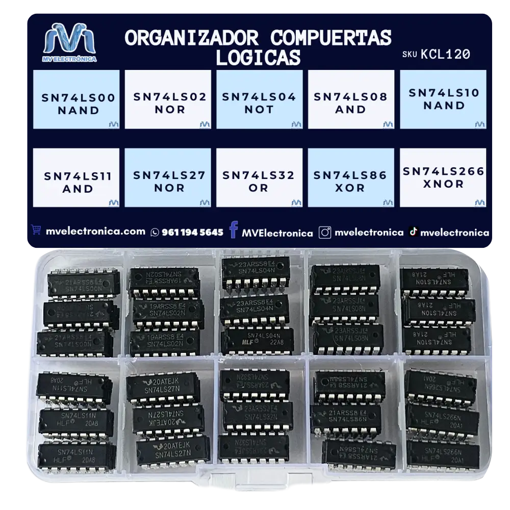 Organizador Con 120pzas Compuertas Logicas 7400/7402/7404/7408/7410/7411/7427/7432/7486/74266