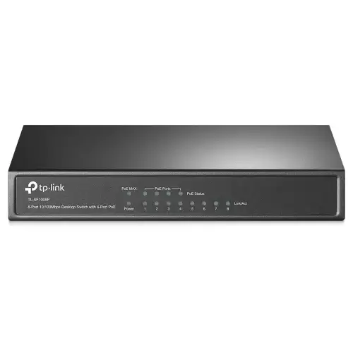 Switch Tp-link Tl-sf1008p 8 Puertos Rj45 10 100 Mbps No Administrable Con 4 Puertos Poe+ Para Escritorio