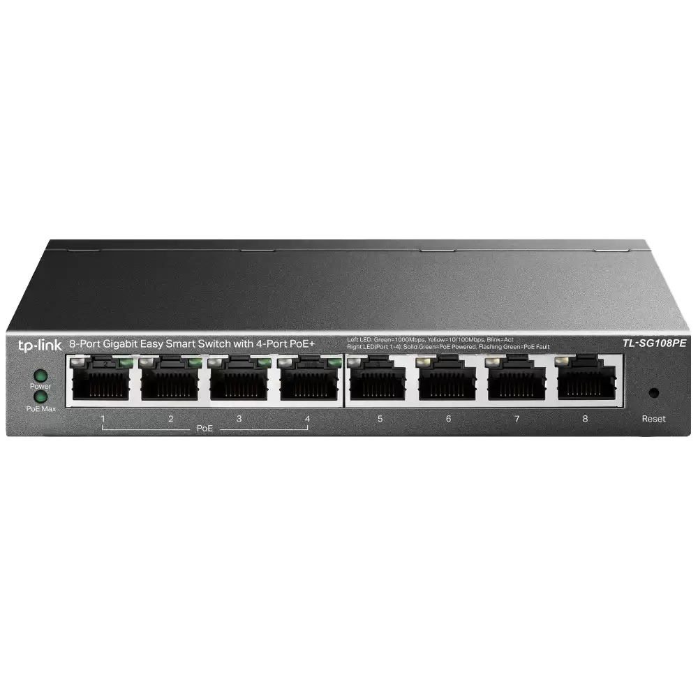 Switch Inteligente Tp-link Tl-sg108pe 8 Puertos Rj45 10 100 1000 No Administrable Con 4 Puertos Poe Auto Negotiation Auto Mdi Mdix