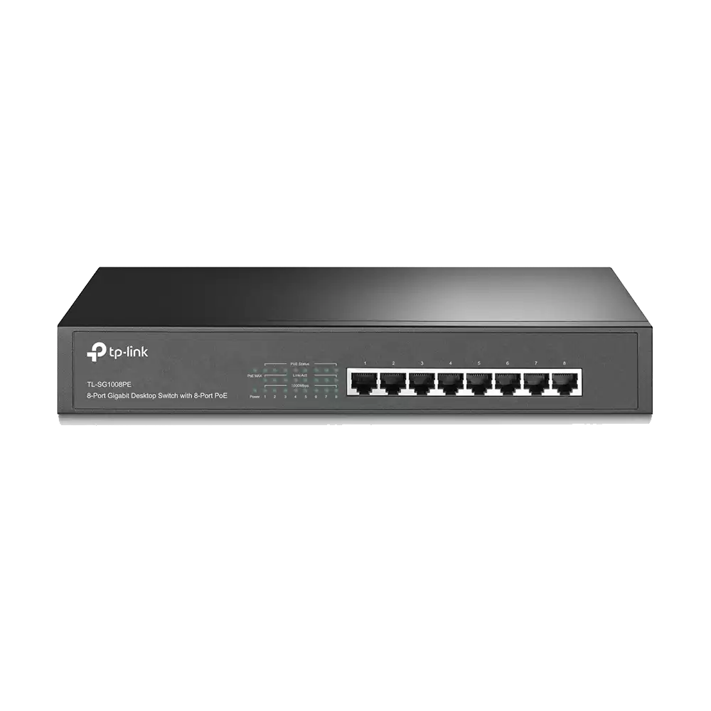 Switch Tp-link Tl-sg1008mp Tl-sg1008pe 8 Puertos Rj45 Gigabit 10 100 1000 No Administrable Todos Poe Ieee 802.3at Af Hasta 30w Por Puerto Para Escritorio O Rack 13 Pulgadas