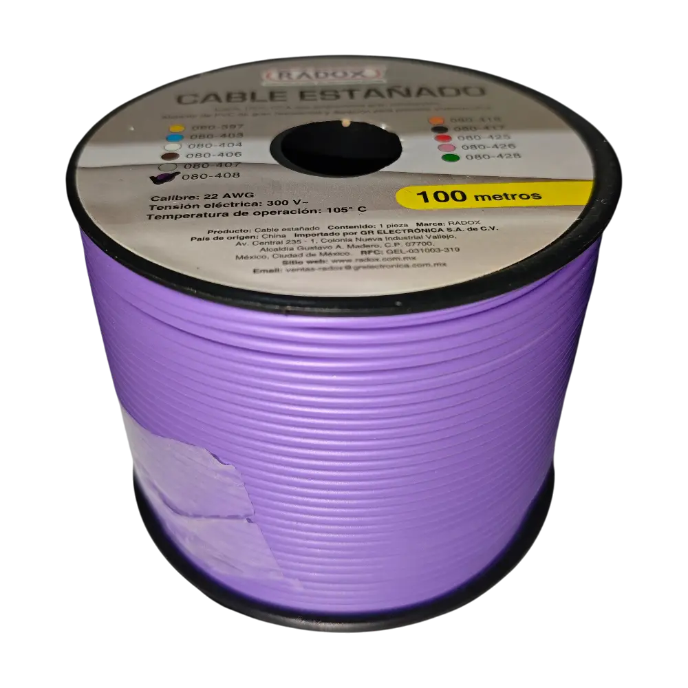 100 Metros De Cable Cca 22awg Morado En Rollo