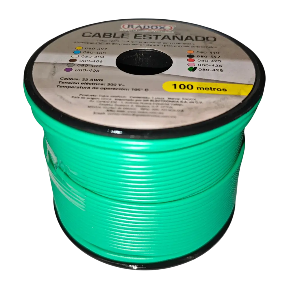 100 Metros De Cable Cca 22awg Verde En Rollo