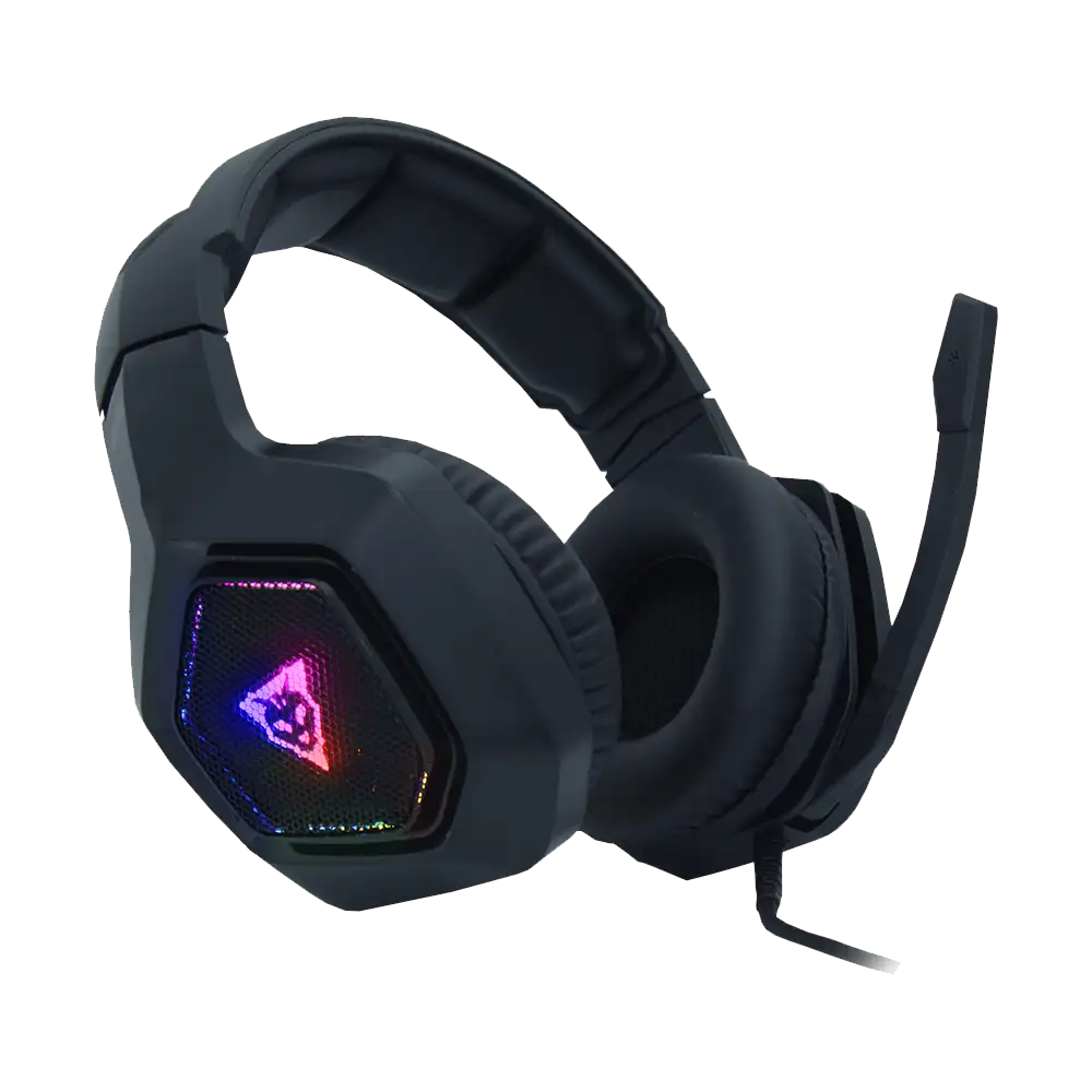AURICULARES GAMER OCELOT TIPO DIADEMA OVER EAR COLOR NEGRO ILUMINACION TIPO RGB  ALAMBRICOS CONTROL DE AUDIO MICROFONO C CANCELACION DE RUIDO AJUSTABLES  MULTIPLATAFORMA REJILLA