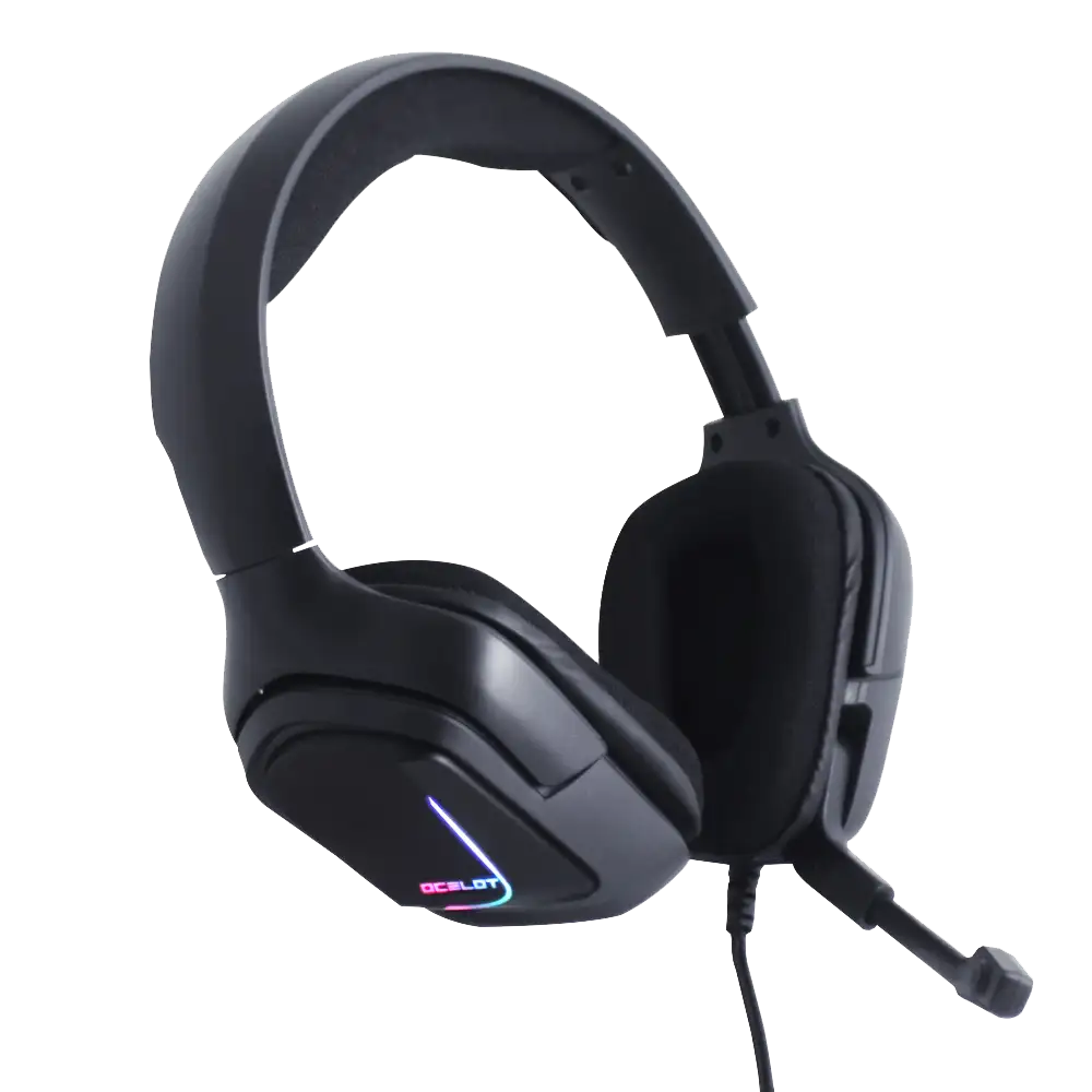 AURICULARES GAMER OCELOT  OVER-EAR TIPO DIADEMA COLOR NEGRO ILUMINACION TIPO RGB ALAMBRICOS CONTROL DE AUDIO MICROFONO CON CANCELACION DE RUIDO  AJUSTABLES  MULTIPLATAFORMA ADAPTADOR DE 2 PUNTAS